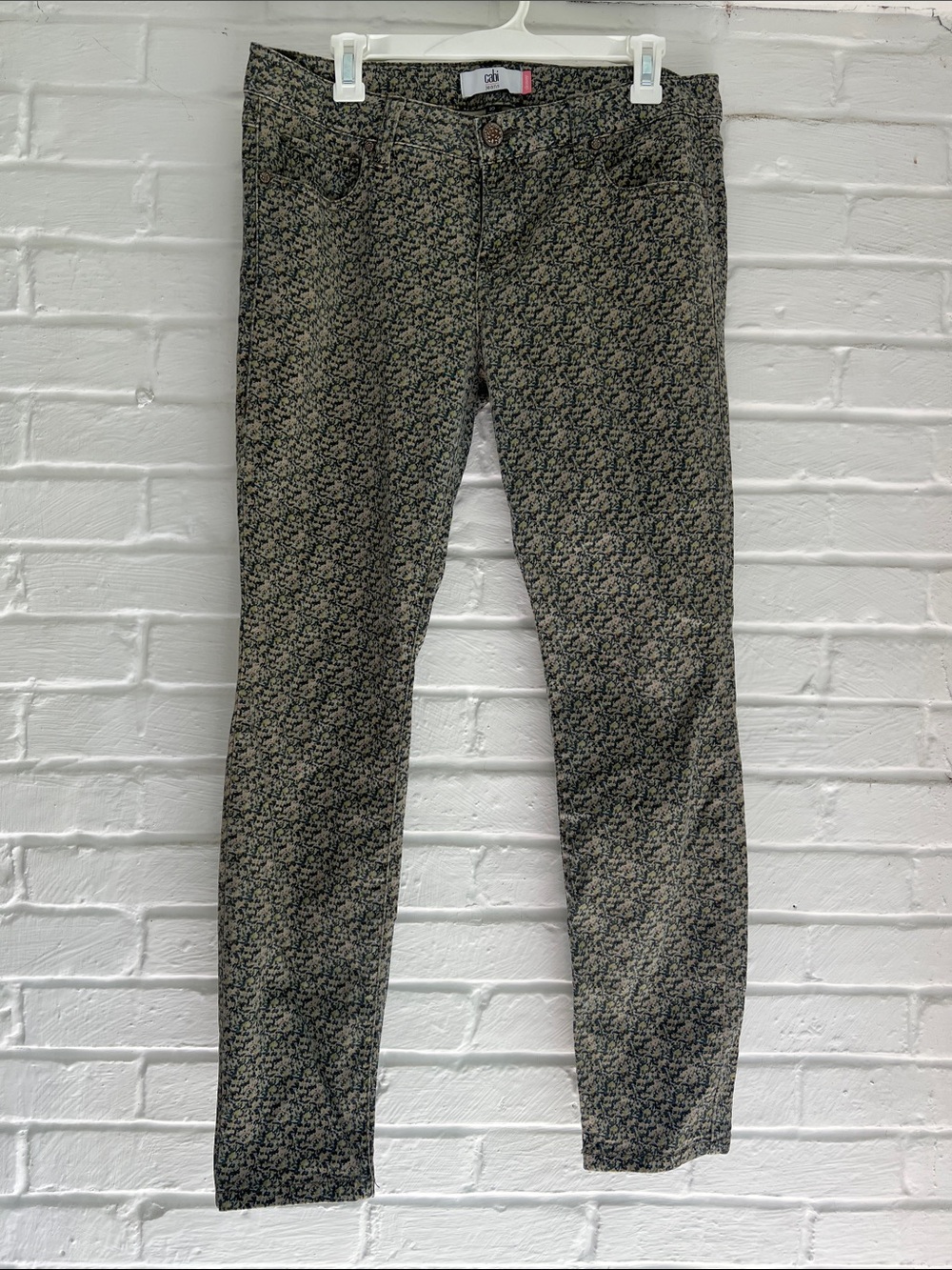 CAbi Olive-Base Multi-Colored Floral Skinny Pants